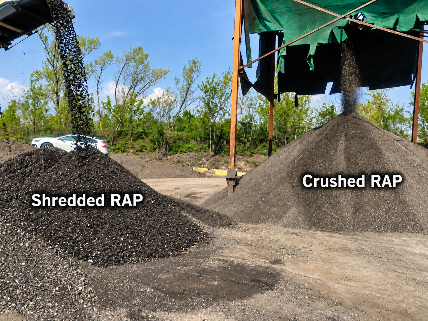Shredded RAP compared with crushed reclaimed asphalt pavement